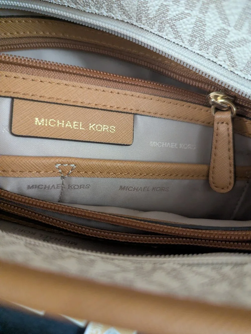 Michael Kors Beige Logo medium Tote with Tan Trim